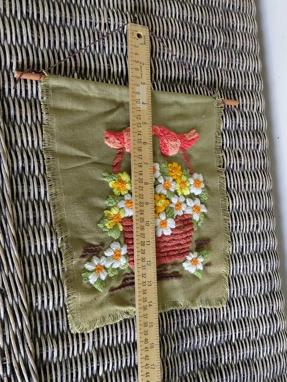 Vintage Handcrafted Olive/Khaki  Floral Wall Hanging